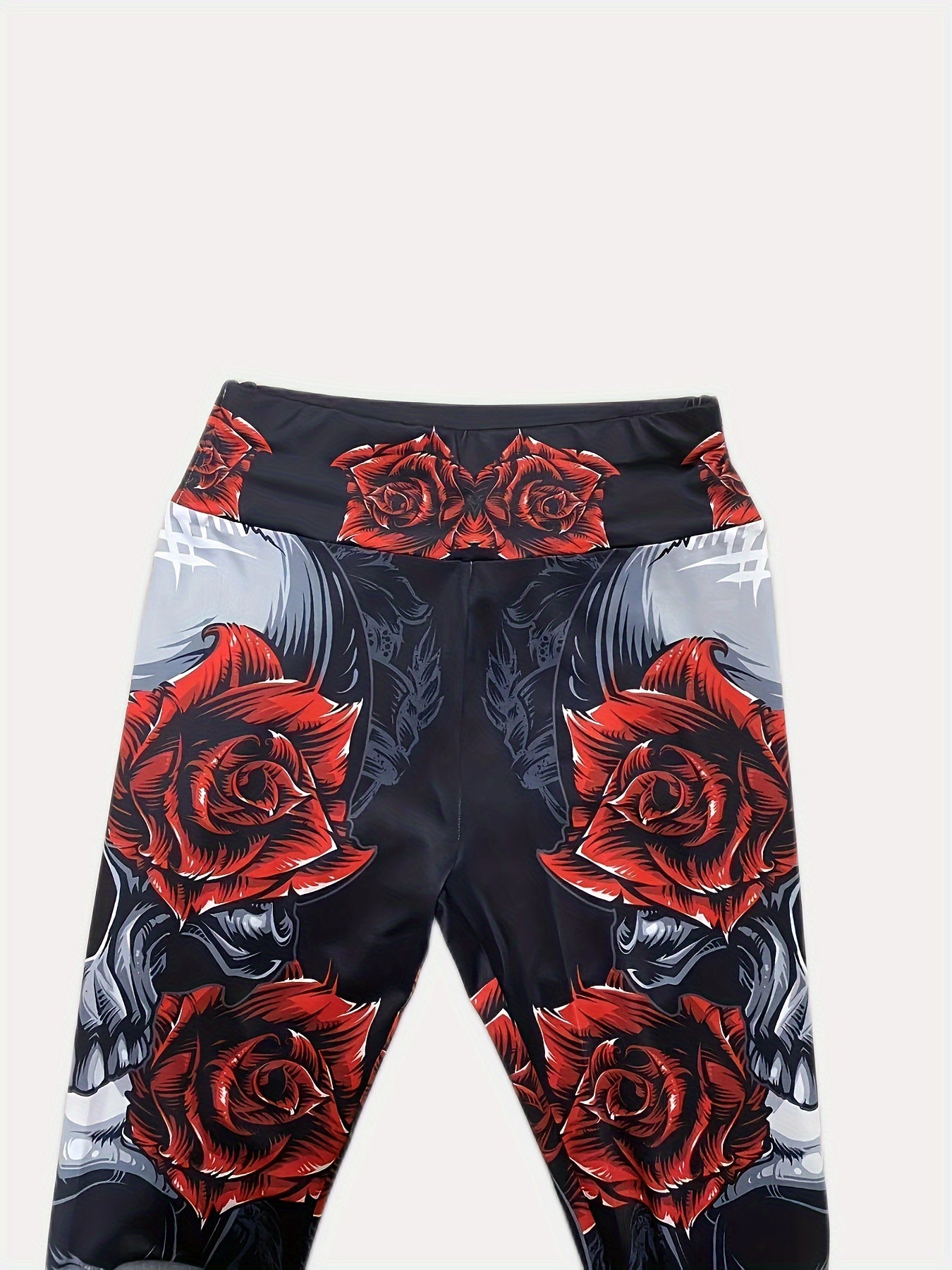 Skull & Flower Print High Waist Yoga Pants for Women