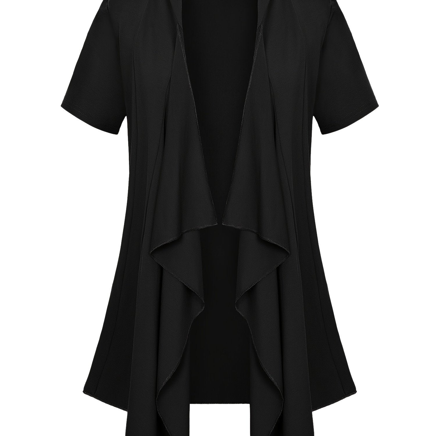 Solid Waterfall Collar Open Front Cardigan Casual Short Sleeve Draped Cardigan