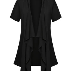 Solid Waterfall Collar Open Front Cardigan Casual Short Sleeve Draped Cardigan