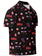 Boy's Graphic Polo Shirt Active Stretch Button Up Short Sleeve Polo