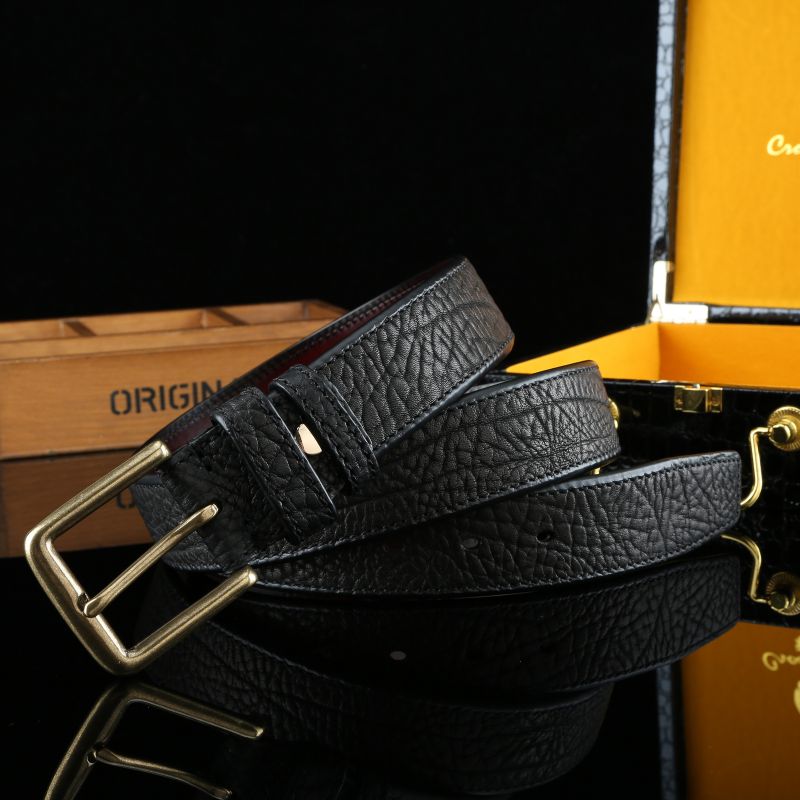 Men's Classic Copper Buckle Belt, Cowhide with Unique Texture, 1.5in Width