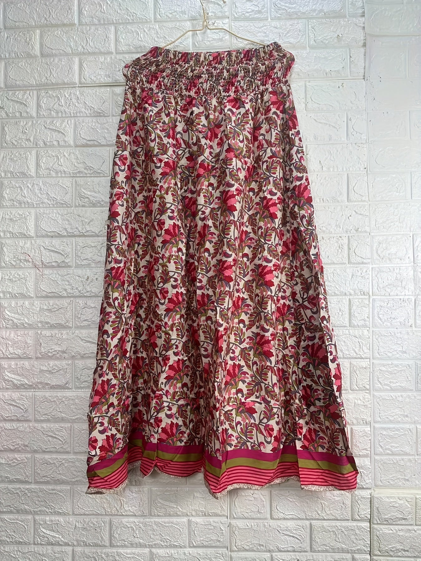 Boho Asymmetric Skirt Smocked Waist Bohemian Vacation Beach Casual Skirt