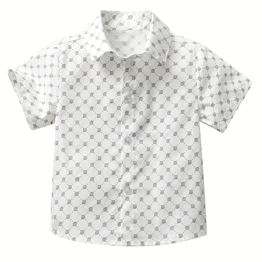 Boys Allover Print Short Sleeves Shirt Preppy Style For Summer Kids Clothes