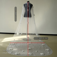 3D Floral Bridal Veil with Crystal Hair Comb