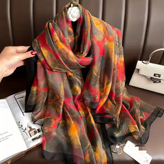 Vintage Flower Print Scarf Large Shawl Thin Silk Head Wrap Women Sunscreen