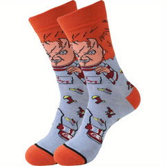 6 Pairs Boys Horror Cartoon Anime Crew Socks Cotton Blend Breathable Mid Tube