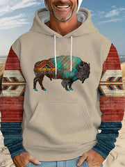 Ox Print Hoodie Kangaroo Pocket Men's Pullover Hooded Sweatshirt