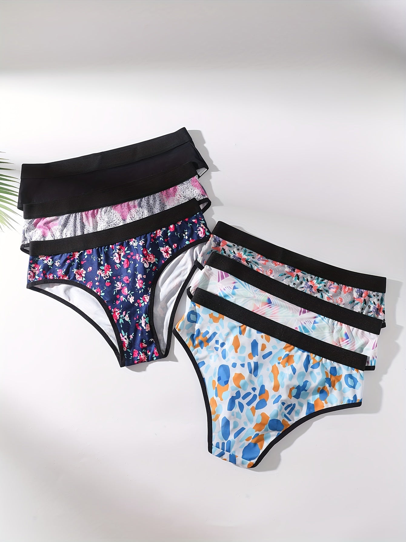 6 Pack Plus Size Floral Print Mid Waist Briefs Set
