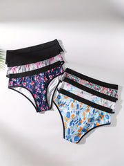 6 Pack Plus Size Floral Print Mid Waist Briefs Set