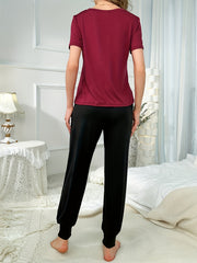 Letter Print Pajamas Set Short Sleeve Crew Neck Top & Pants