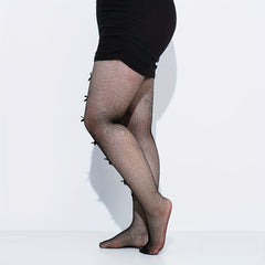 Women's Fishnet Footed Tights Bow Decor Ultra Elastic Pantyhose