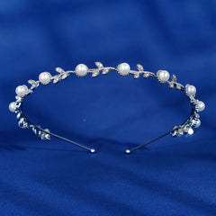 Faux Pearl Silvery Bridal Headband Hair Band Tiara Wedding Flower Headpiece