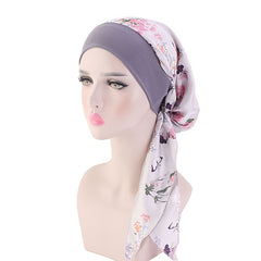 Women Flower Print Turban Cap Hair Wrap Head Scarf Pre Tied Headwear