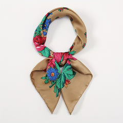 Boho Flower Print Brown Bandana Square Scarf Neckerchief Head Wrap