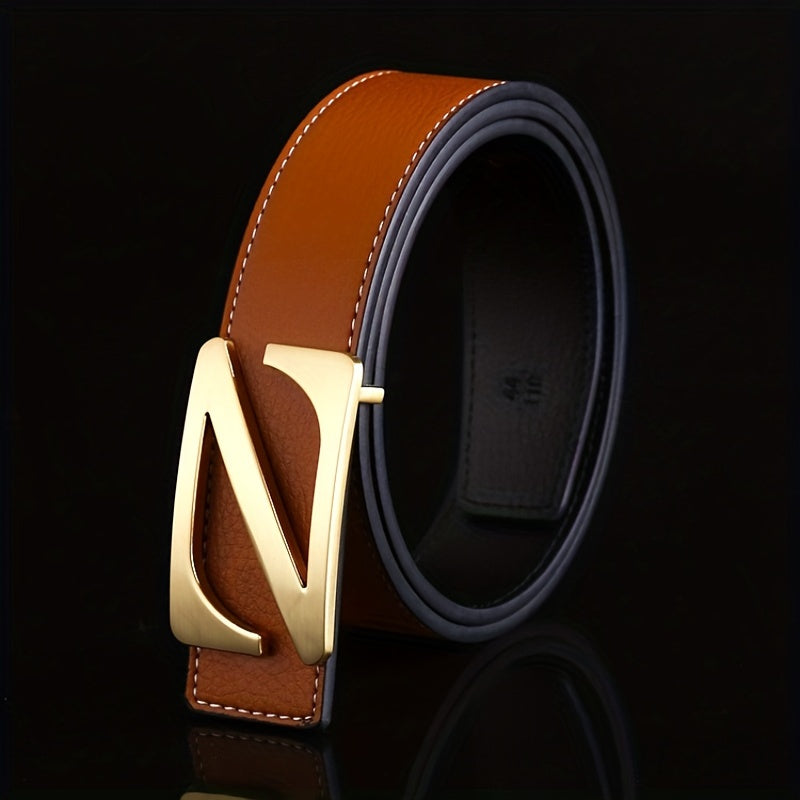 Men's Classic Leather Belt with Letter Buckle