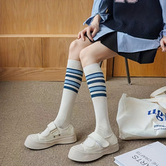 Striped Sports Calf Socks for Women