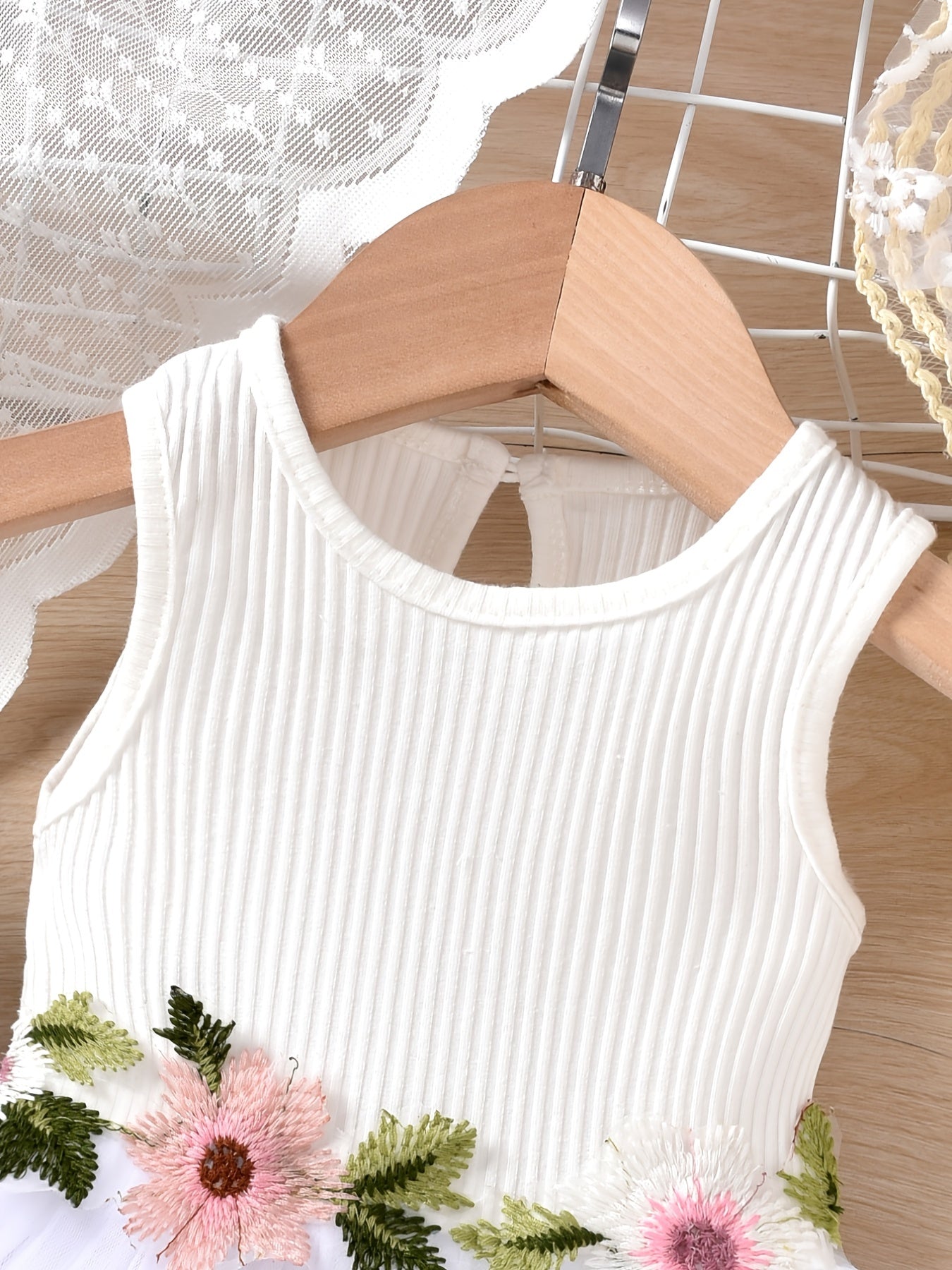 Baby Girls Casual Floral Embroidery Mesh Sleeveless Dress
