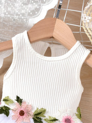 Baby Girls Casual Floral Embroidery Mesh Sleeveless Dress