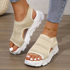 Women's Platform Sandals Open Toe Cutout Breathable Slip On Comfortable Sandals