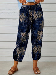 Leaf Patchwork Print Cropped Pants for Spring & Summer