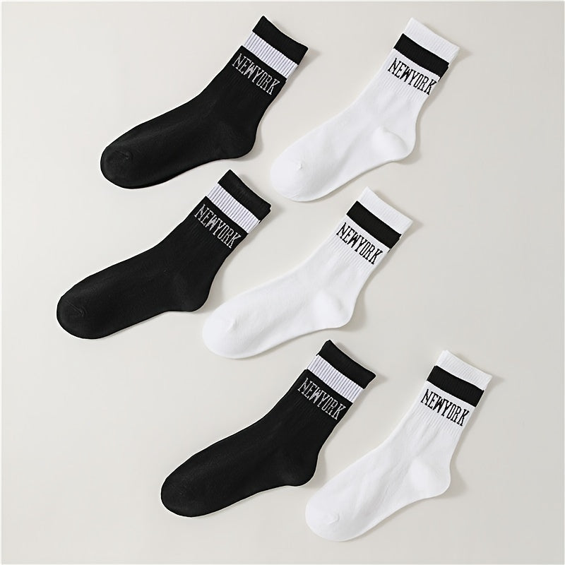 6 Pairs Letter Print Comfy Mid Tube Socks Women's Stockings