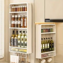 3 Tier Wall Mount Kitchen Storage Rack with Drawer and Punching Shelf