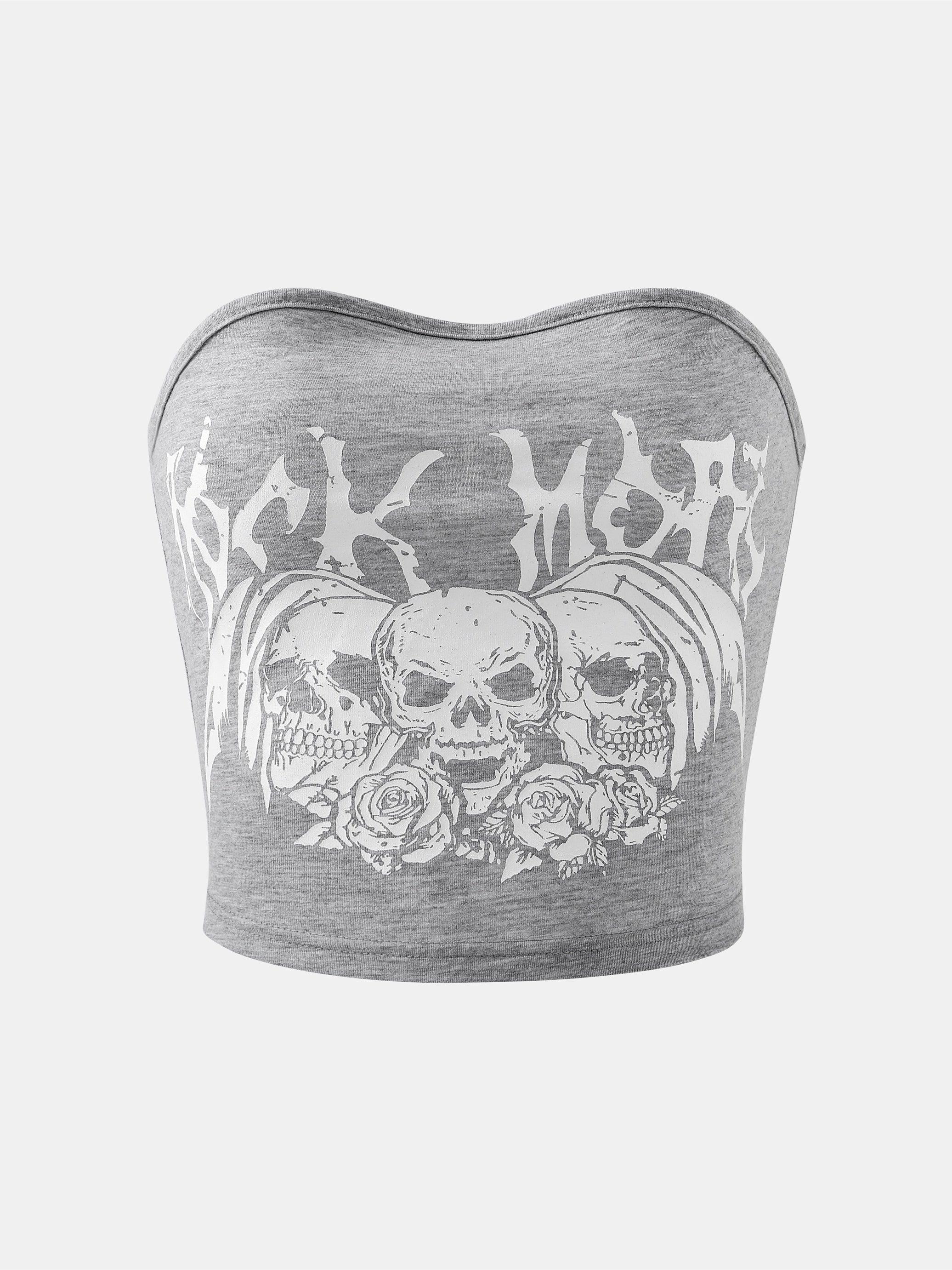 Skull Print Crop Tube Top Y2K Sexy Strapless Top For Summer