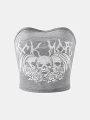Skull Print Crop Tube Top Y2K Sexy Strapless Top For Summer