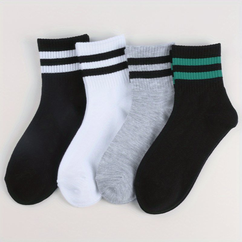 4 Pairs Boys Casual Striped Crew Socks for Ages 4-12