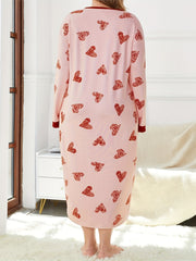 Plus Stripe & Heart Print Long Sleeve Comfort Dress