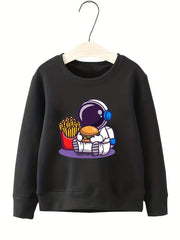 Astronaut & Chip Hamburger Pattern Sweatshirt For Girls