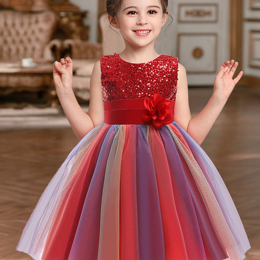 Girls Formal Sequin Flower Girl Princess Dress