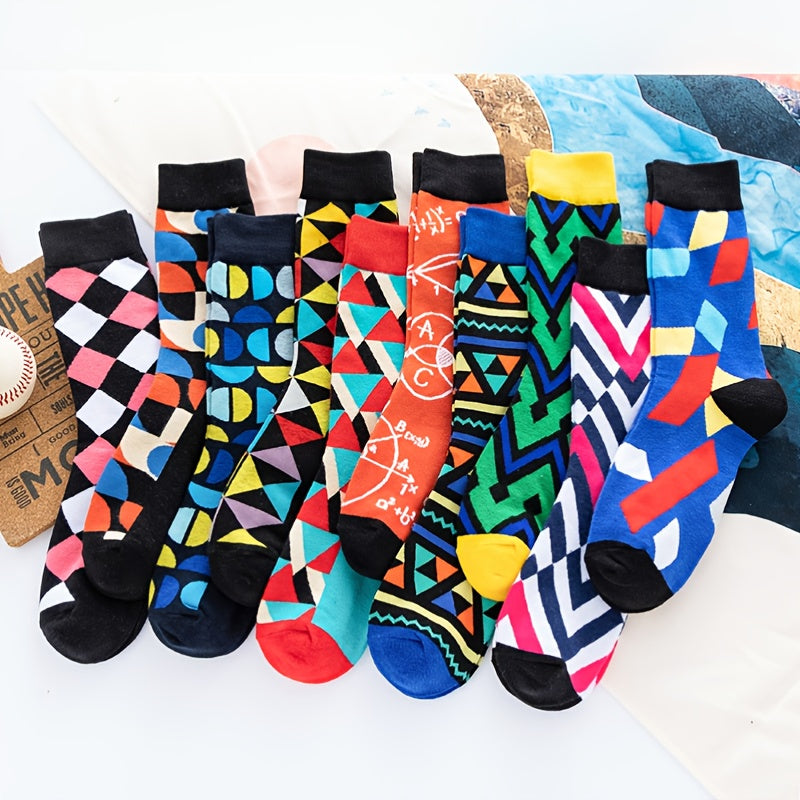 Men's Geometric Pattern Cotton Socks for Outdoor Travel