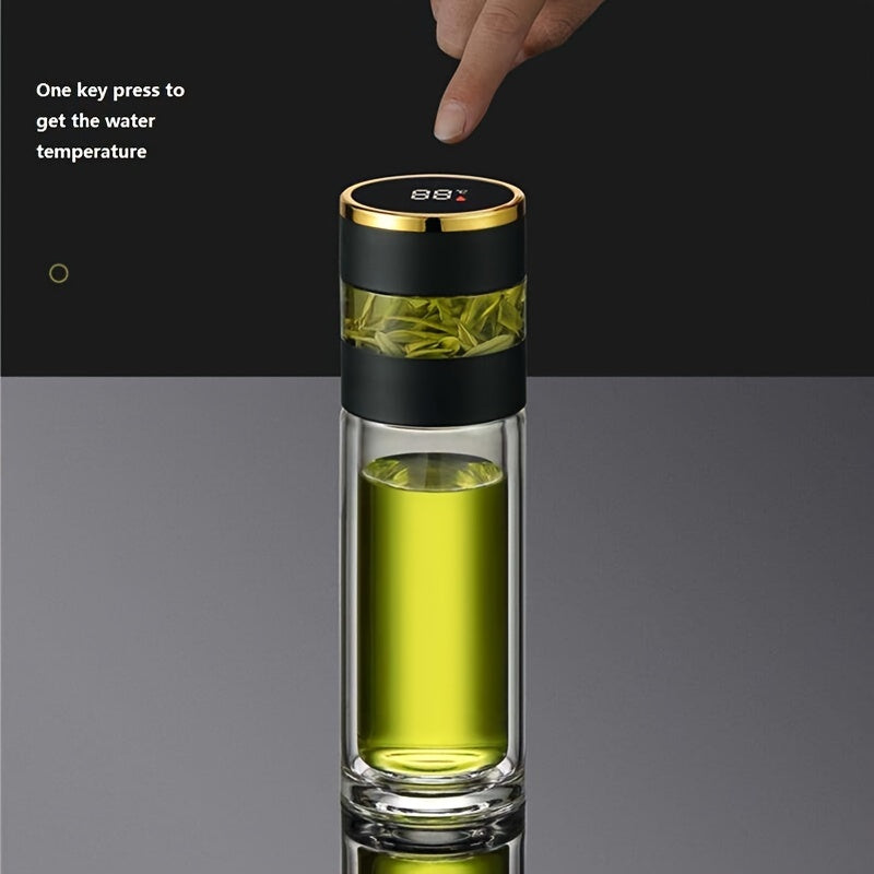 Digital Temperature Display Glass Tea Cup with Infuser