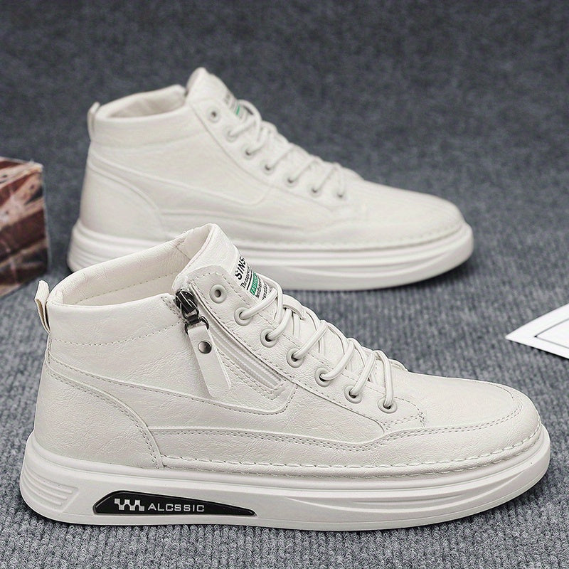 Men's Lace up PU Leather Boots Side Zip Casual Walking Shoes