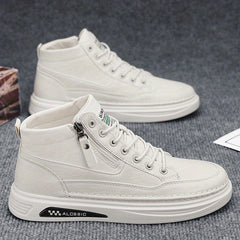 Men's Lace up PU Leather Boots Side Zip Casual Walking Shoes
