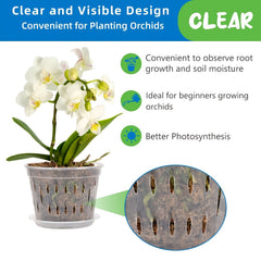 3pcs Transparent Orchid Pots W/ Saucers & Hanging Hooks Indoor Outdoor Decor