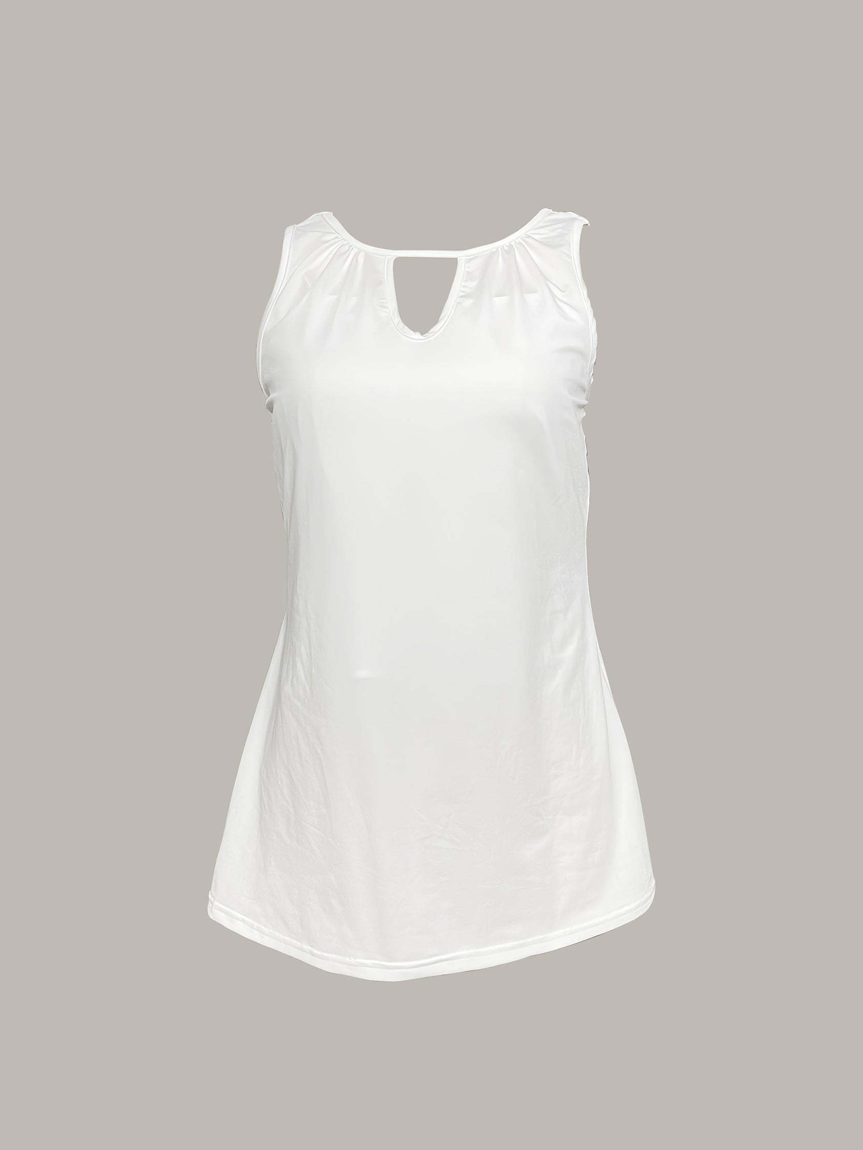 Keyhole Tank Top Sleeveless Crew Neck Ruched Top Women's Clothing