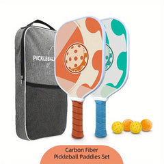 Carbon Fiber Pickleball Paddle Set with 2 10mm PP Honeycomb Core Rackets