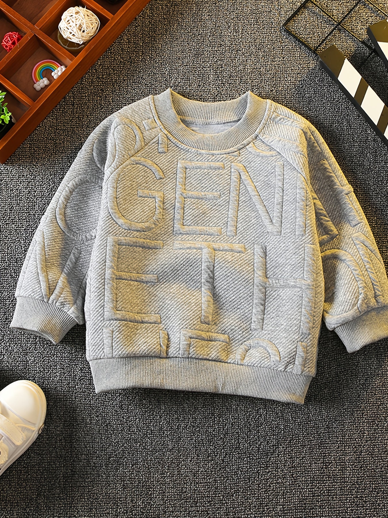 Boys Textured Pullover Crew Neck Sweatshirt