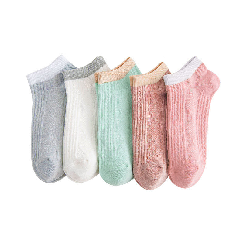 5 Pairs Vertical Striped Low Cut Cotton Ankle Socks