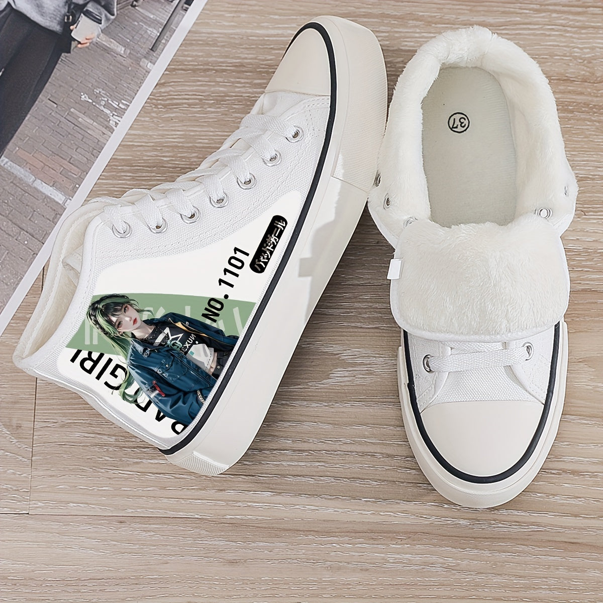 Anime Print Plush Lined Thermal Chunky Canvas Sneakers