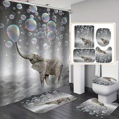 3pcs Elephant Bubble Print Shower Curtain Bathroom Mats Set