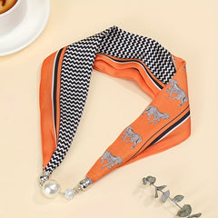 Orange Print Scarf Silk Neck Scarf Necklace