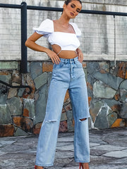 Ripped High Rise Mom Jeans
