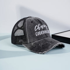 Distressed Baseball Cap Ponytail Embroidered Sports Hat