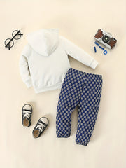 Infant Baby Hooded Top Pants Set Splicing 2pcs