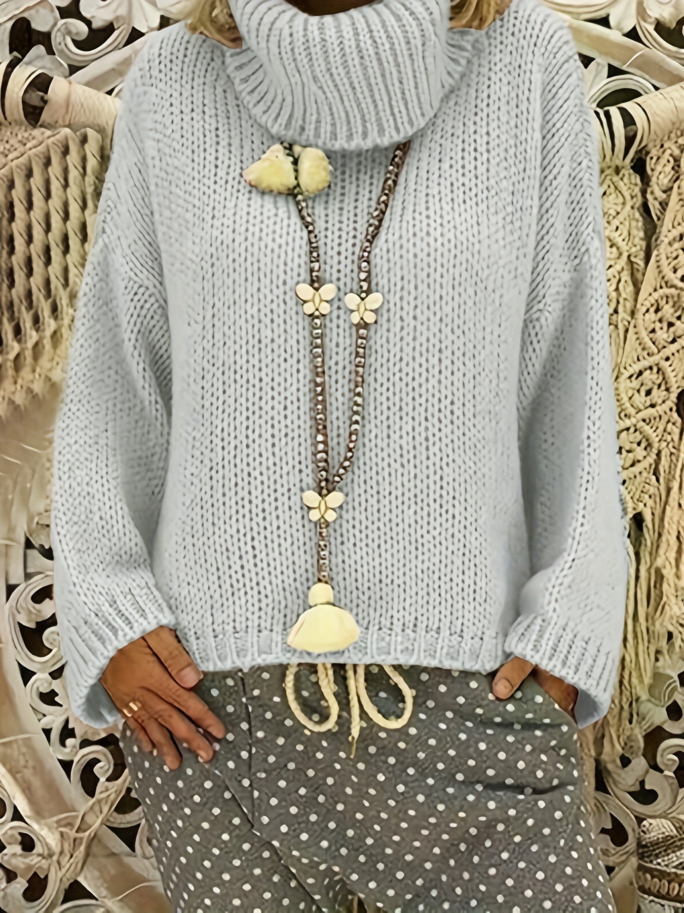 Casual Sweater Women's Plus Solid Knitted Long Sleeve Turtleneck Pullo