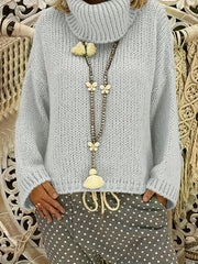 Casual Sweater Women's Plus Solid Knitted Long Sleeve Turtleneck Pullo
