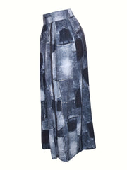 Denim Print High Waist Zip Up Skirt Casual Skirt for Spring & Summer